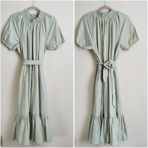 Alex Marie Sage Swiss Dot Print Smocked Neck Ruffle Dress Size 16